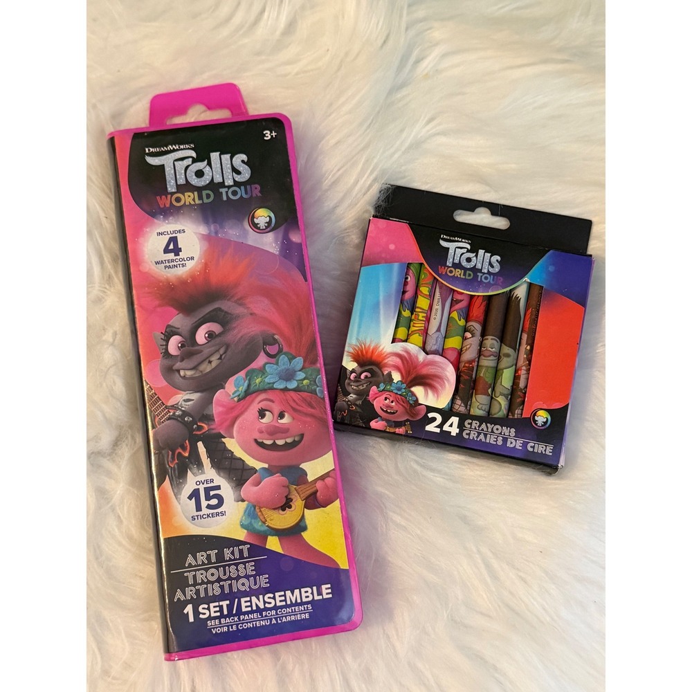 DreamWorks Trolls World Tour Art Kit and 24 Count Crayon Set Bundle New